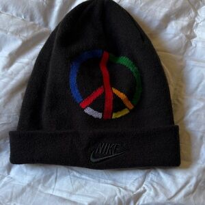 Nike Black Beanie with Multicolor Peace Emblem